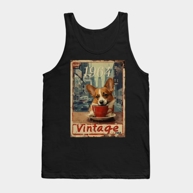 Vintage 1964 - 60 Year Old Corgi Dog Coffee NYC 60th Birthday Tank Top by Ai Wanderer